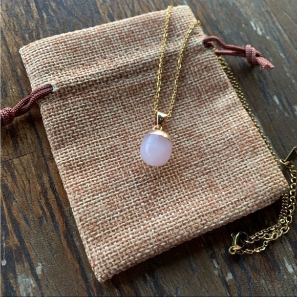 Rose Quartz Round Necklace Rose Quartz Minimalist Necklace - Picture 1 of 2